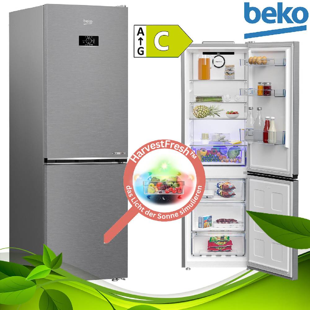 aruh_vertrieb Beko Kühl Gefrierkombination NoFrost Edelstahl Optik Kühlschrank HarvestFresh