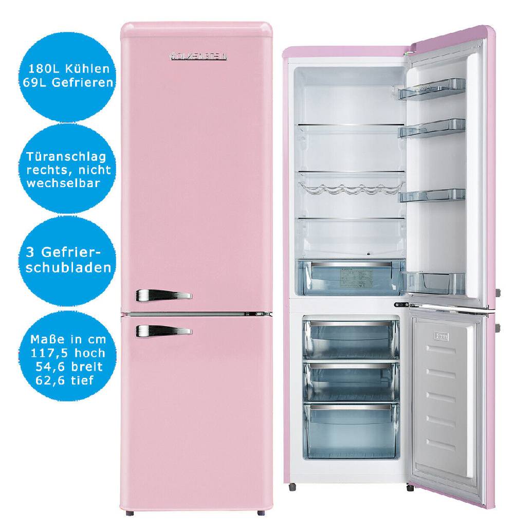 dealforless-shop Wolkenstein Retro Kühl-Gefrierkombination Pink 249L 55cm Breit KG250.4RT