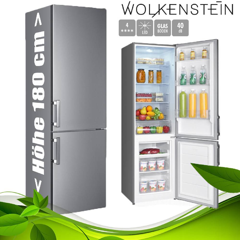 aruh_vertrieb Wolkenstein Kühl-/Gefrierkombination Kühlschrank Gefrierfach 180 cm Inox Design