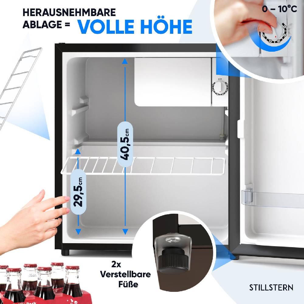 STILLSTERN Outletshop B-Ware Minikühlschrank E 45L mit Schloss und Frostfach, leise - Mini Kühlschrank Großer Ausverkauf