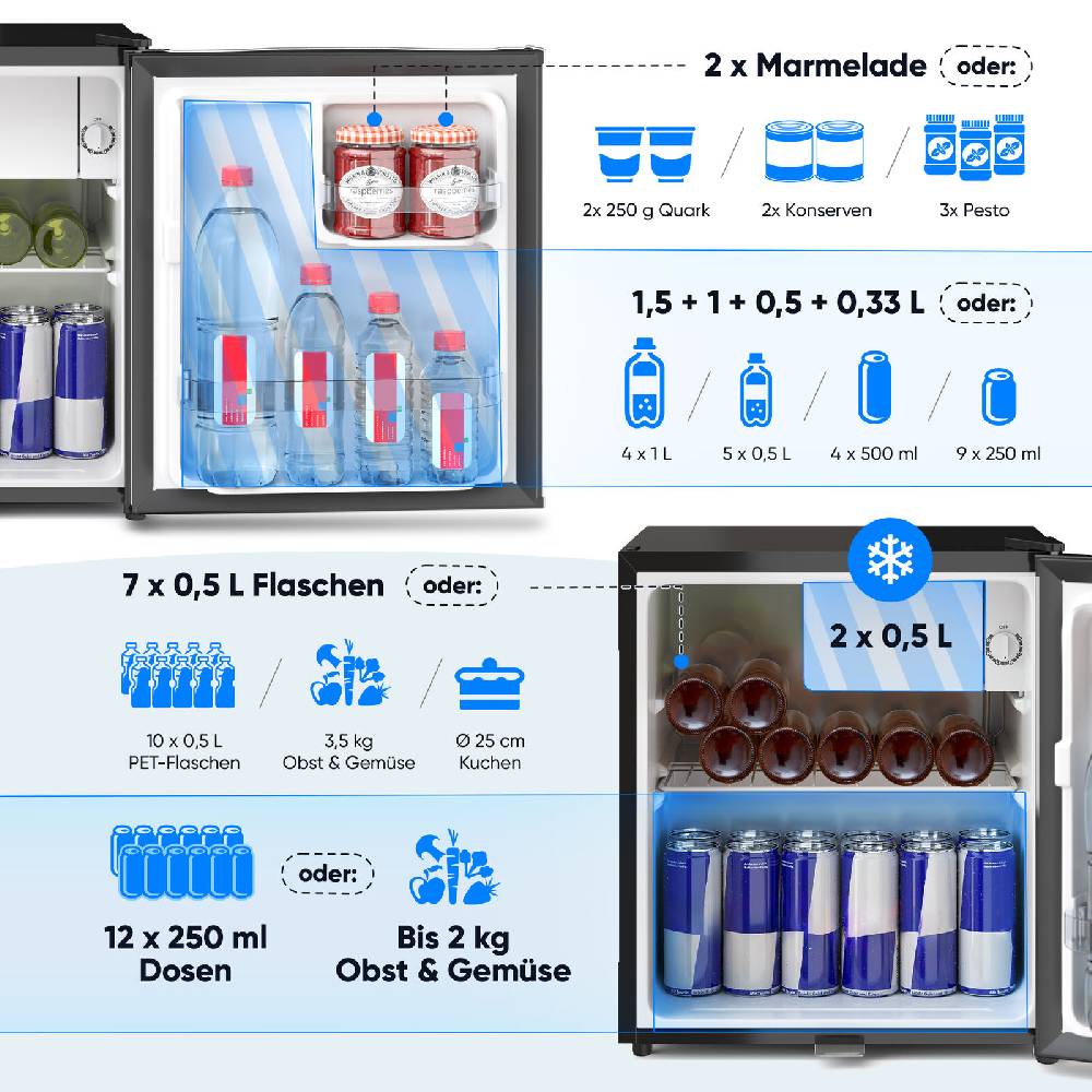 STILLSTERN Outletshop B-Ware Minikühlschrank E 45L mit Schloss und Frostfach, leise - Mini Kühlschrank Großer Ausverkauf