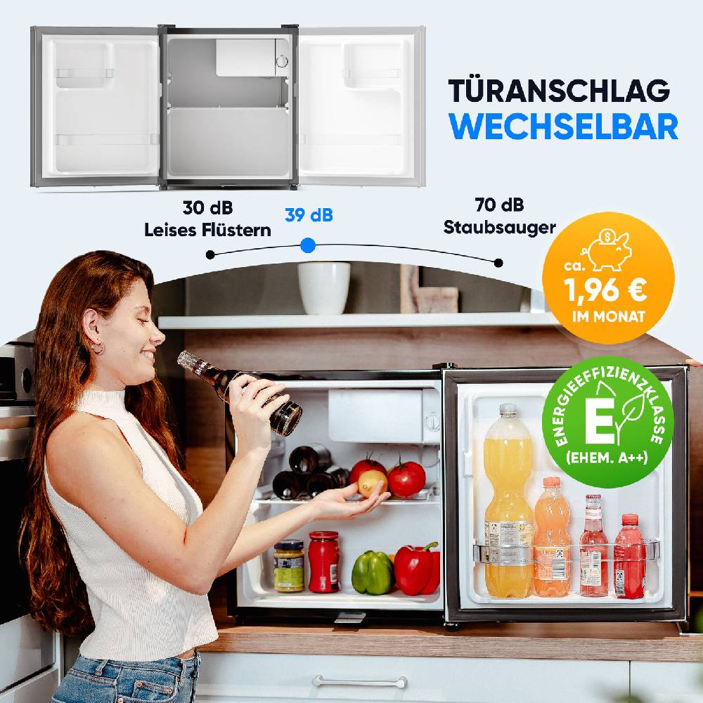 STILLSTERN Outletshop B-Ware Minikühlschrank E 45L mit Schloss und Frostfach, leise - Mini Kühlschrank Großer Ausverkauf