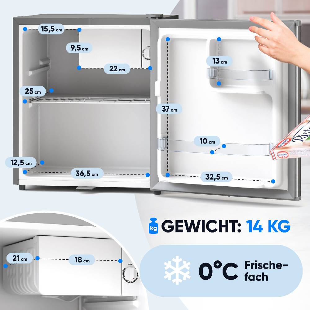 STILLSTERN Outletshop B-Ware Minikühlschrank E (45L) mit Schloss und Frostfach, Silber, Abschließbar Sonderangebote