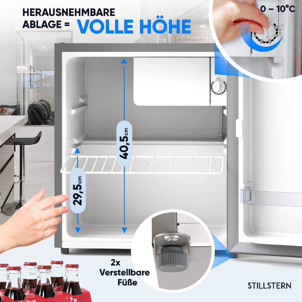 STILLSTERN Outletshop B-Ware Minikühlschrank E (45L) mit Schloss und Frostfach, Silber, Abschließbar Sonderangebote