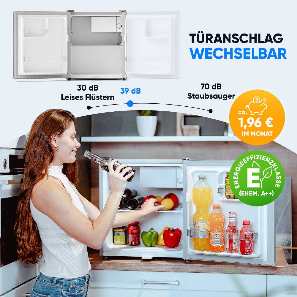 STILLSTERN Outletshop B-Ware Minikühlschrank E (45L) mit Schloss und Frostfach, Silber, Abschließbar Sonderangebote