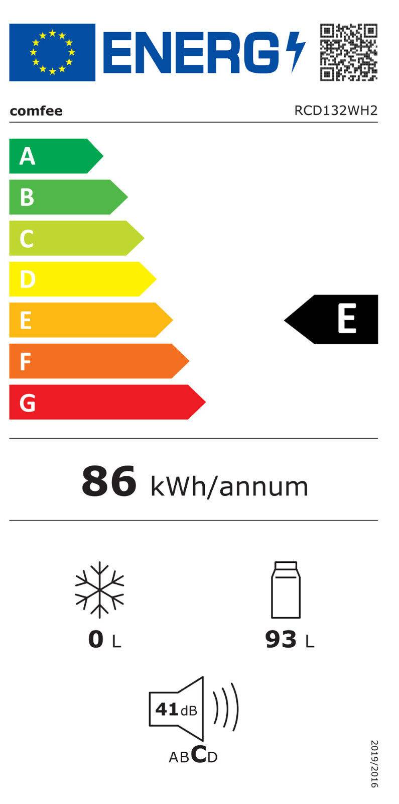 ROTCOM Deutschland Kühlschrank Tischmodell 93 L Weiß Wendetür Comfee RCD132WH2 RO_RCD132WH2_B Super Sparpreis