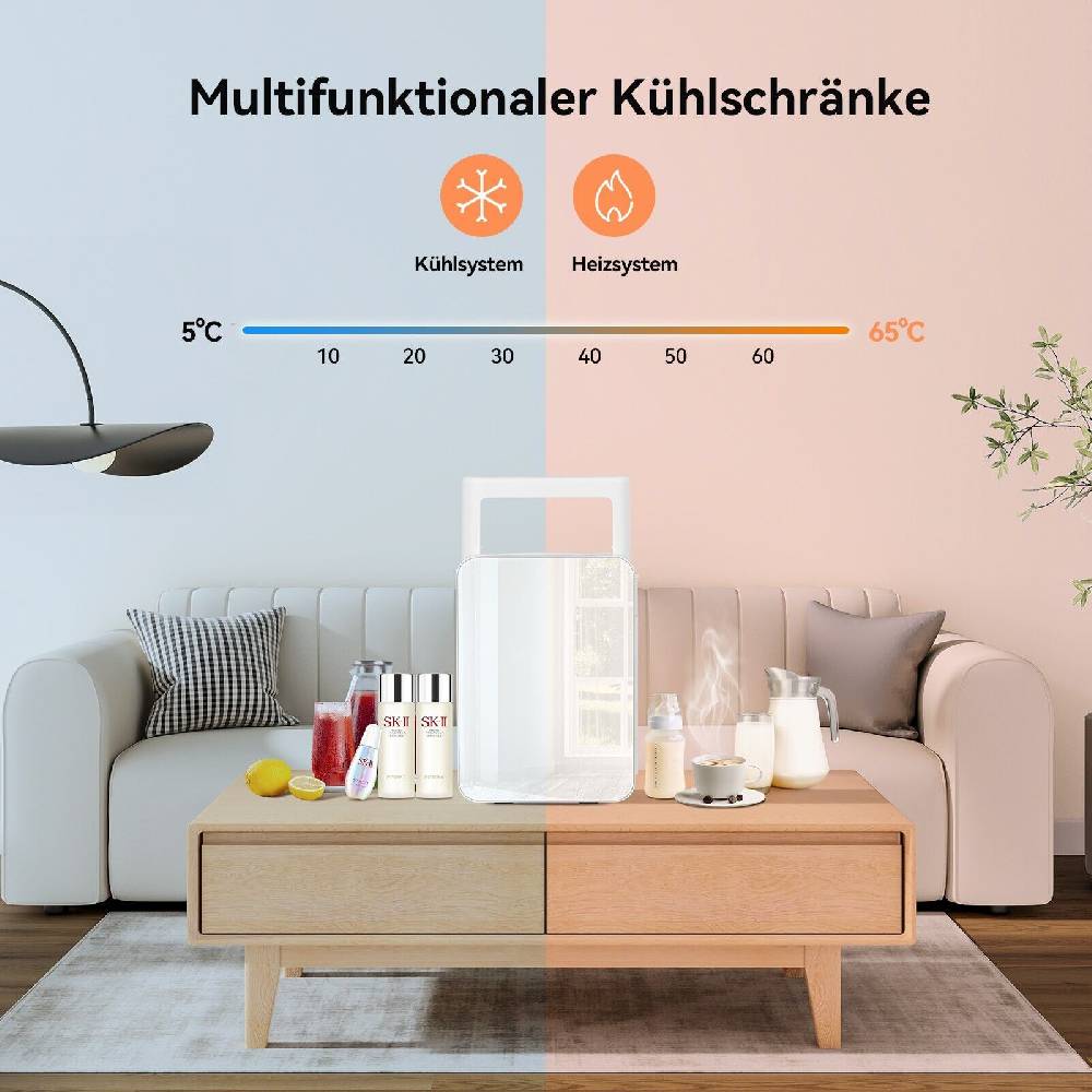 home222garden 10L Mini Kühlschrank Kühlbox Warmhaltebox mit Spiegel 12V 230V Camping Auto Büro Neueste Stile
