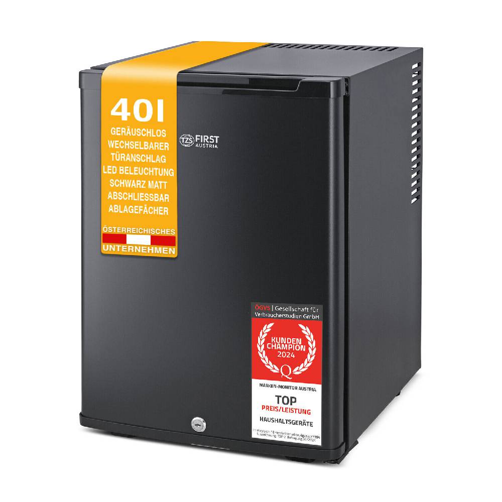 TZS First Austria Minikühlschrank 40L Minibar Getränkekühlschrank Hotel Kühlschrank + Schloss LED