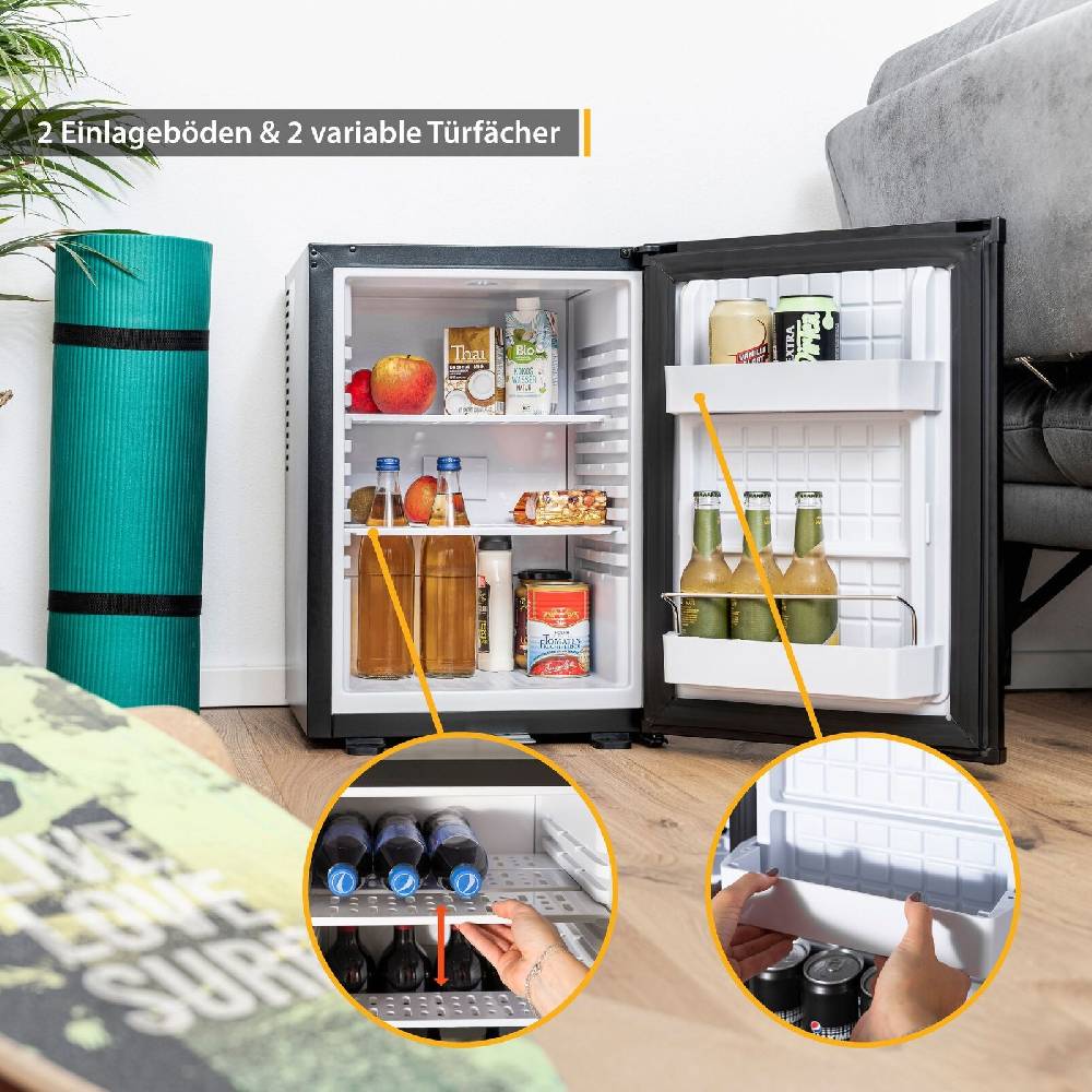 TZS First Austria Minikühlschrank 40L Minibar Getränkekühlschrank Hotel Kühlschrank + Schloss LED Letzter Tag