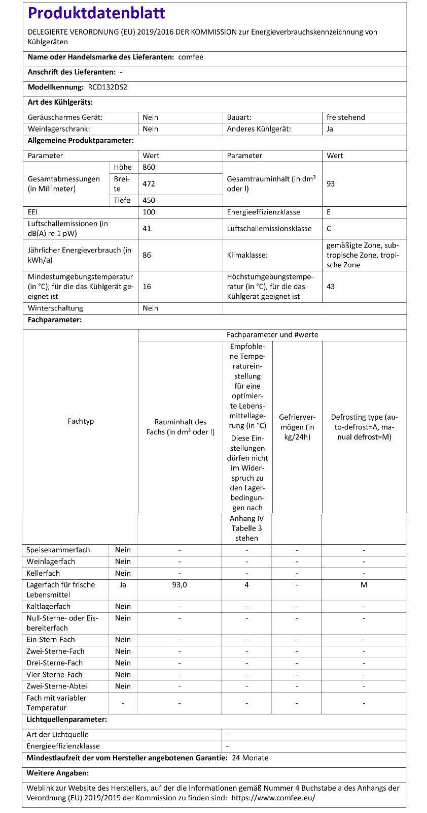 ROTCOM Deutschland Kühlschrank Tischmodell 93 L Silber Wendetür Comfee RCD132DS2 RO_RCD132DS2_B Nur für heute