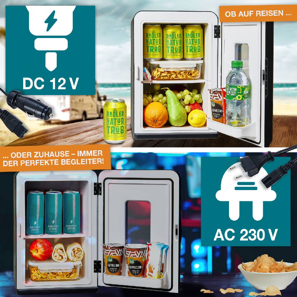 HECHT DEUTSCHLAND TOM® Mini Kühlschrank 15Liter Glastür Kühl Box Auto Bar Gefrier Schrank Camping Angebote
