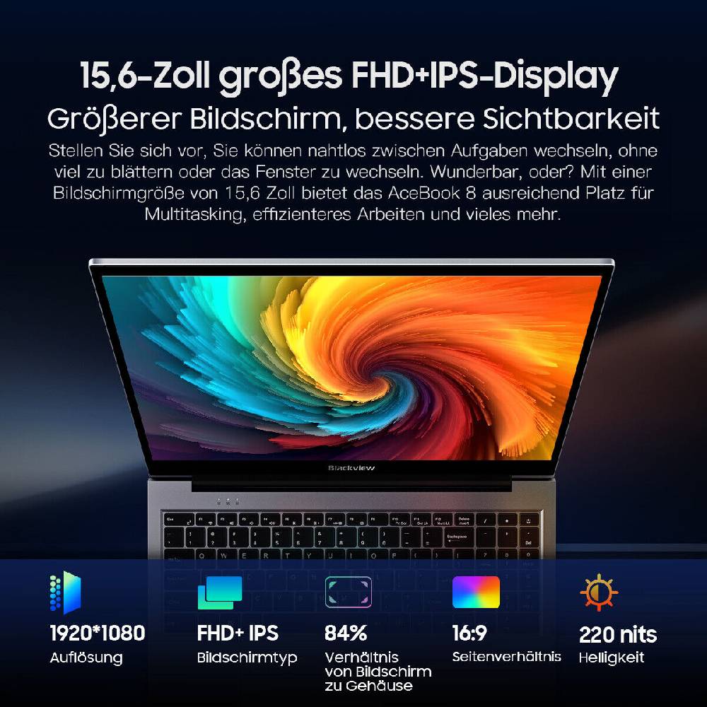 Blackview_phone Blackview Laptop 15,6Zoll Notebook 16GB DDR4 512GB SSD Intel 12th N97 3.6GHz W11 Exklusivangebot
