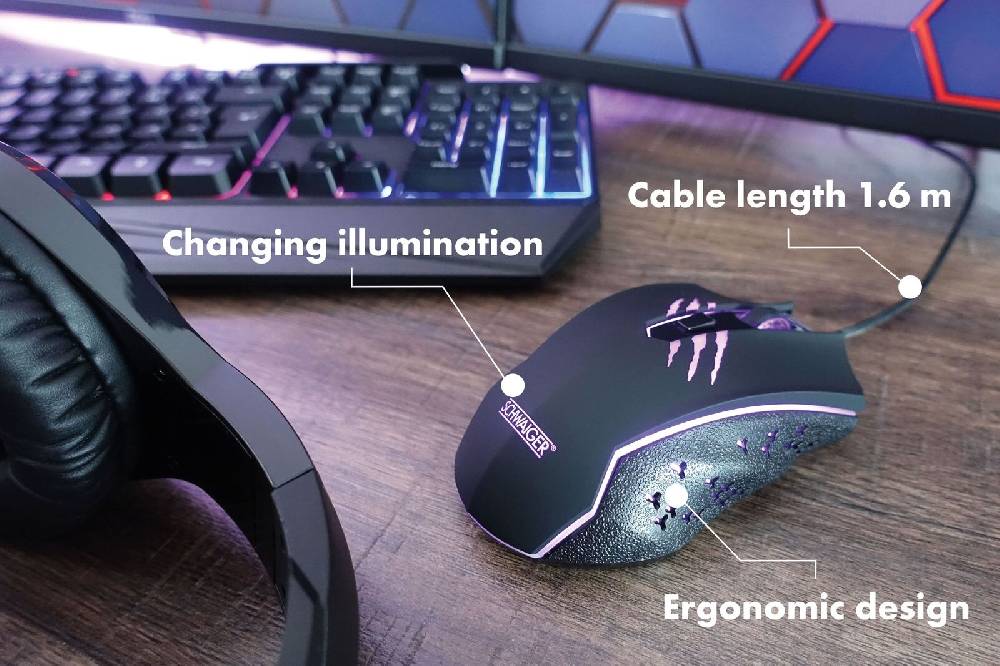 SCHWAIGER GmbH Computer Maus 6 Tasten PC kabelgebunden USB Gaming Gamer LED RGB 3600dpi schwarz JETZT KAUFEN