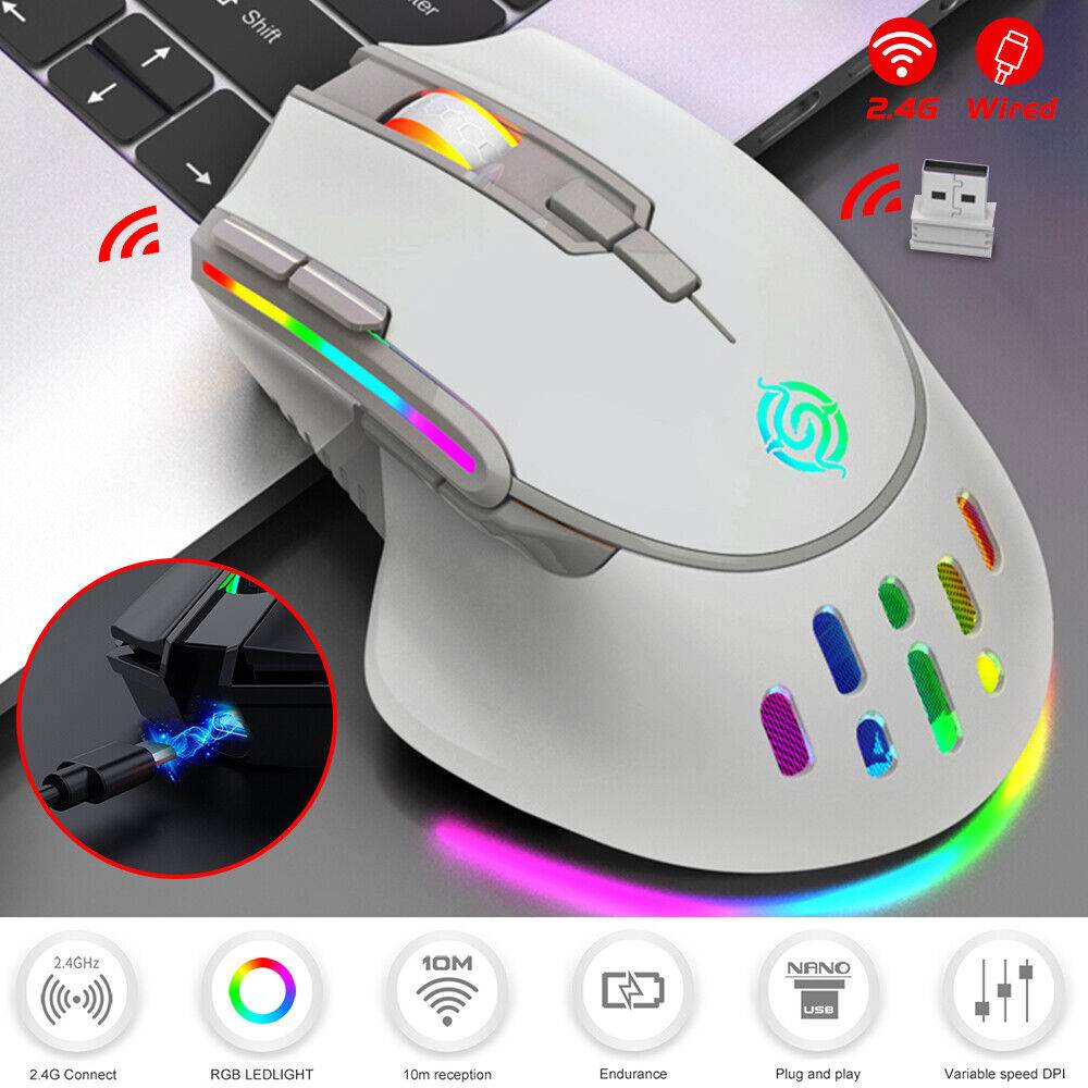 monibloomi PC Gaming Maus Kabellos USB RGB LED Wireless Mouse For Computer Notebook Laptop