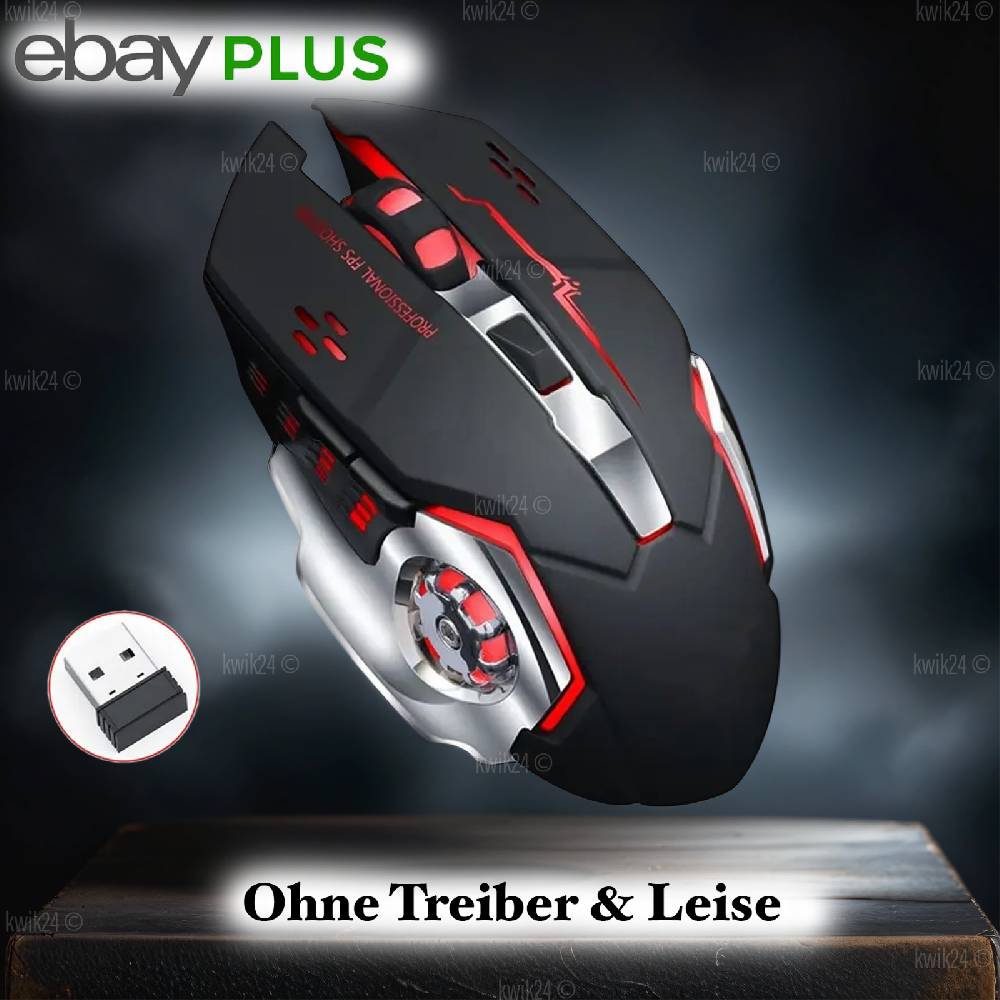 KWIK RGB Gaming Maus Kabellos Wireless Leise Mouse PC Laptop E-Sport LED USB-Dongel