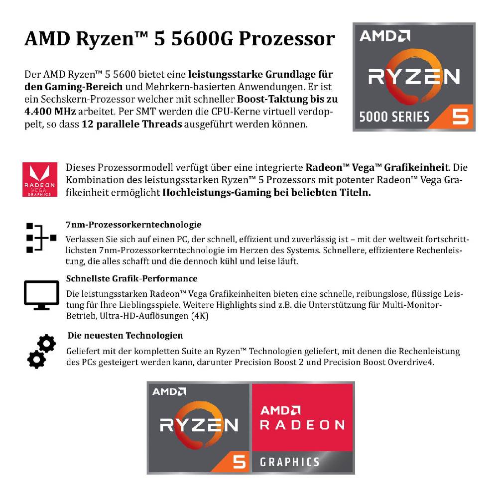 meinpc Gaming PC Gamer Sets Gaming PC Komplett Set 27" AMD Ryzen 5 5600 6x 4.4 GHz Radeon 32GB Ram RGB Gamer Versandkostenfrei