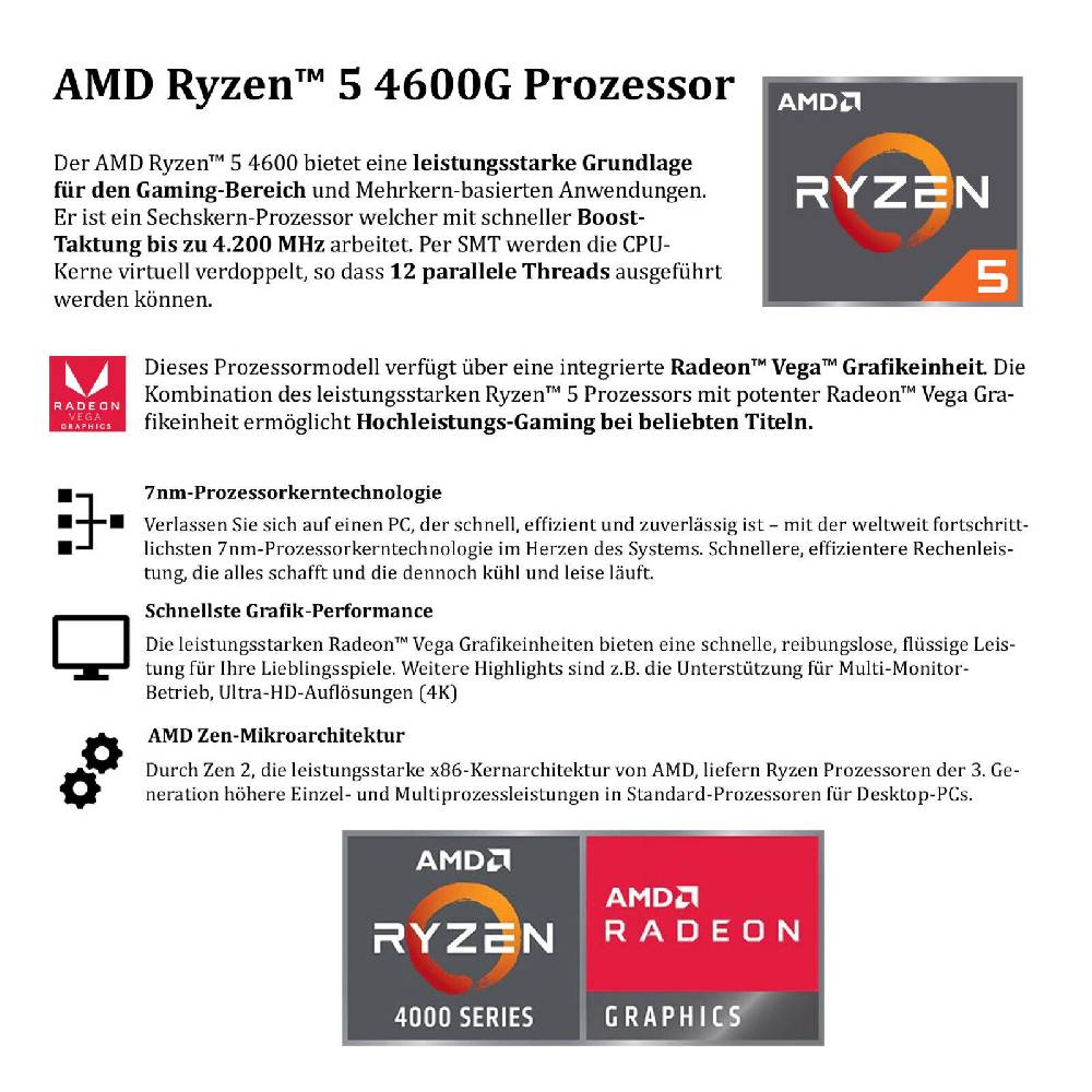 meinpc Gaming PC Gamer Sets Gaming PC Komplett Set AMD Ryzen 5 6x 4.2 Ghz Radeon Gamer 27" TFT RGB Tower SSD Black Friday Preise