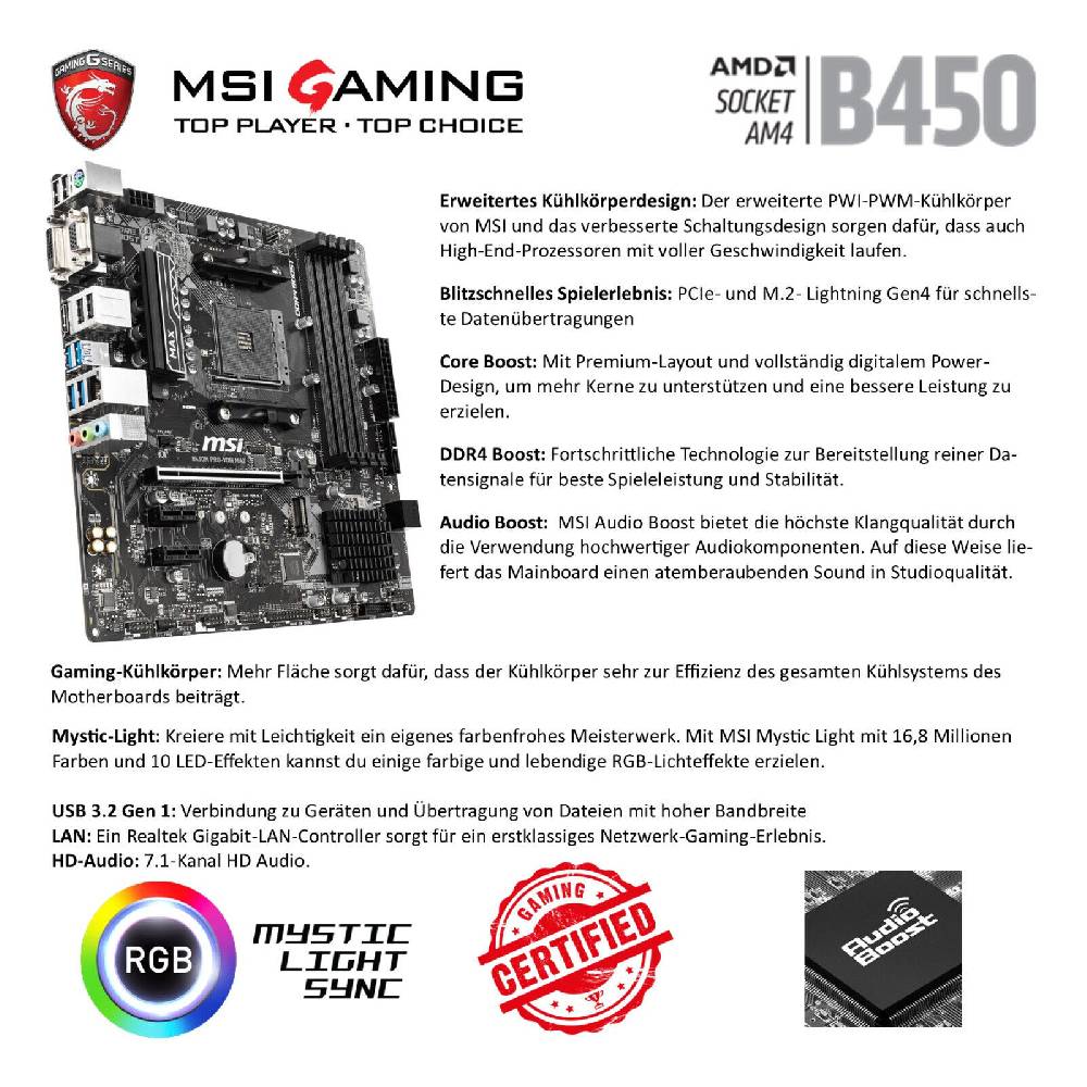 meinpc Gaming PC Gamer Sets Gaming PC Komplett Set AMD Ryzen 5 6x 4.2 Ghz Radeon Gamer 27" TFT RGB Tower SSD Black Friday Preise