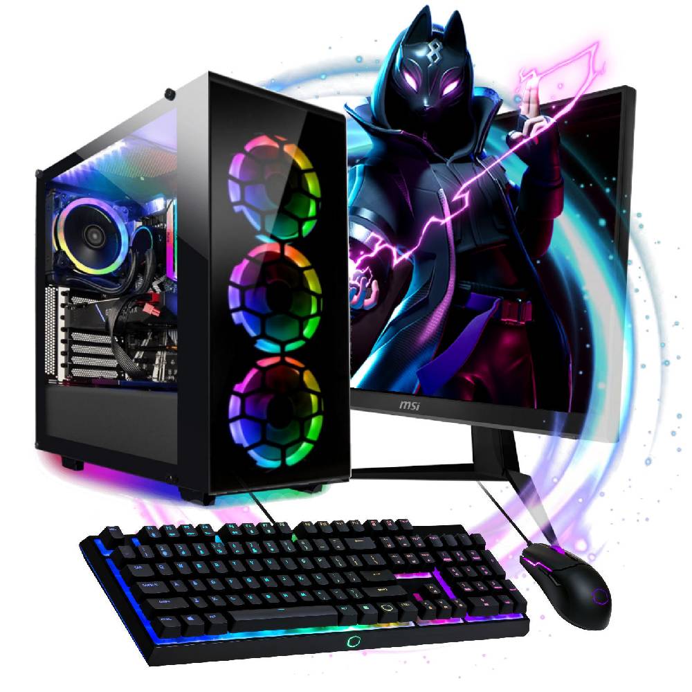 meinpc Gaming PC Gamer Sets Gamer PC Komplett Set AMD Ryzen 7 5700 8x 4.6 Ghz Radeon 27" TFT 1ms Gaming RGB