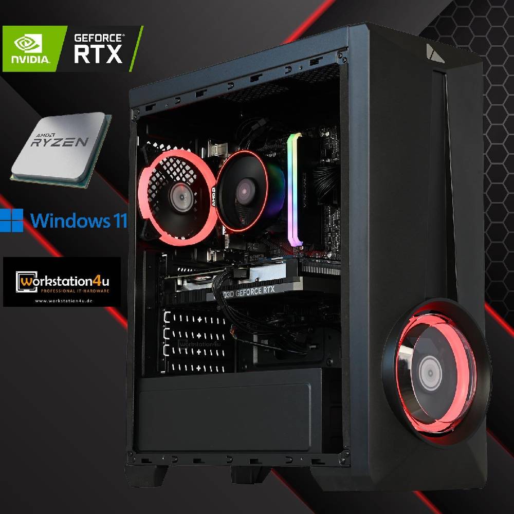 Workstation4u Gaming PC AMD Ryzen 5 6x 3,7GHz, RTX 4060 Ti, 16GB RGB RAM, 500GB SSD Windows 11