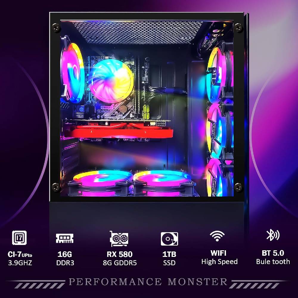 elocoshop Gaming Desktop-Pc, Intel Core I7 3,4 G Bis 3,9 G, Radeon RX 580 8G GDDR5, 16G, S Lagerräumung