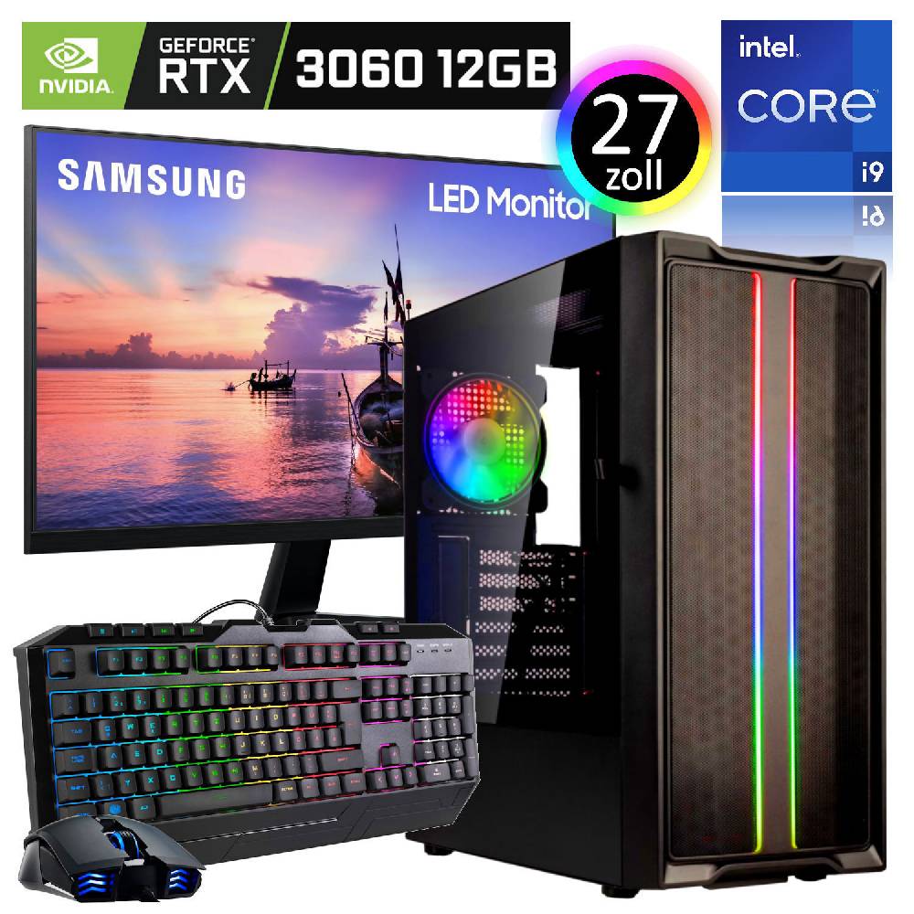 meinpc Gaming PC Gamer Sets Gaming PC Komplett Set Intel i9 11900 8x 5.2 GHz GeForce RTX 3060 12GB Gamer 27"