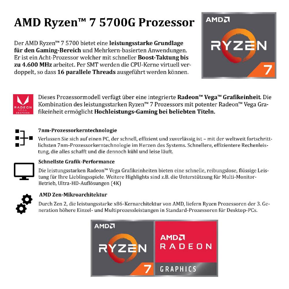 meinpc Gaming PC Gamer Sets Gamer PC Komplett Set AMD Ryzen 7 5700 8x 4.6 Ghz Radeon 27" TFT 1ms Gaming RGB Bis zu 60% Rabatt