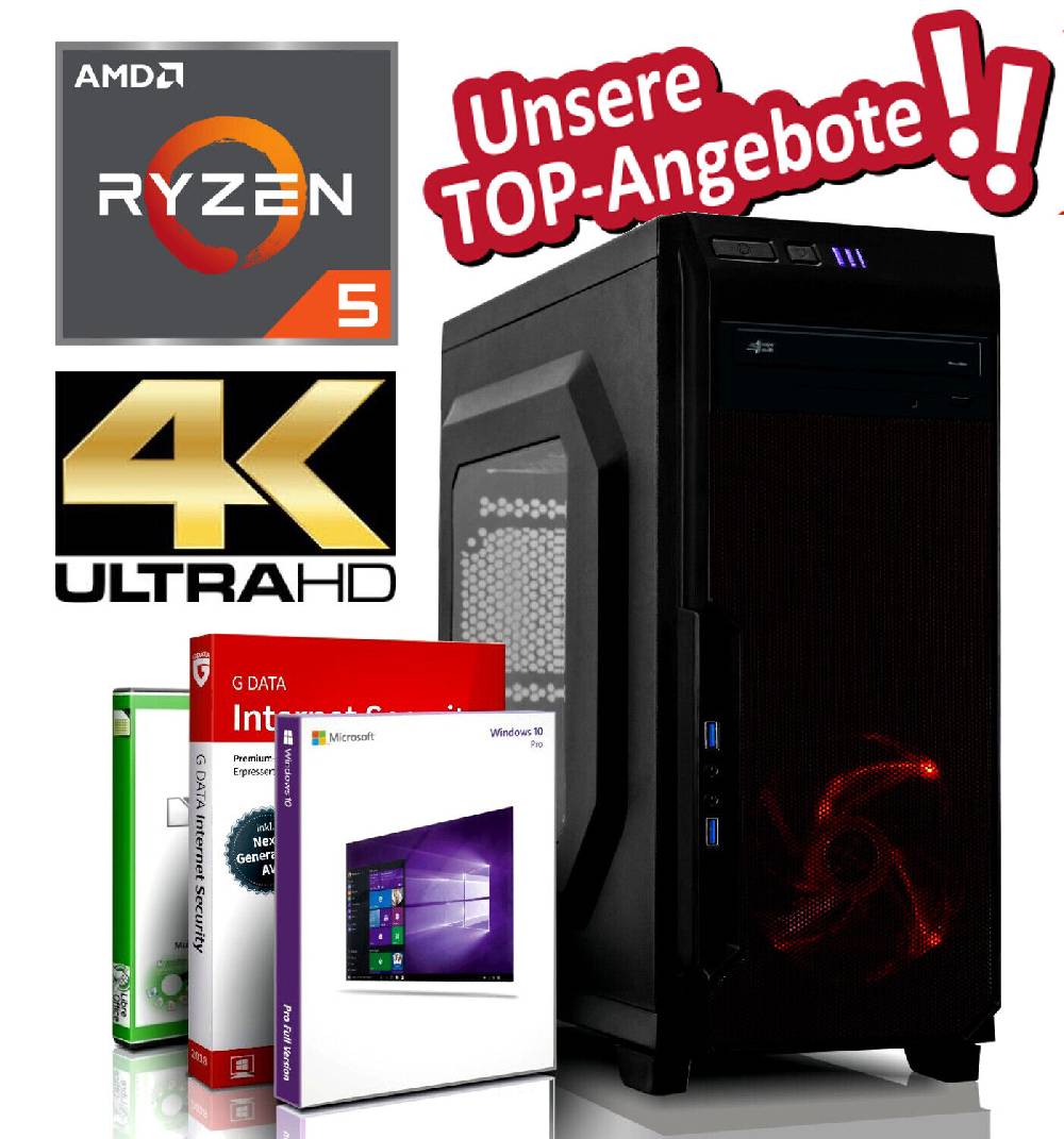 exo-gaming Gamer PC RED AMD Ryzen 3200G 16GB 256GB 500GB SSD Radeon Vega 8 Komplett System