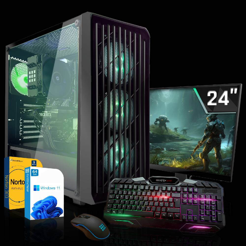 systemtreff Basic Gamer PC Set•Ryzen 5 PRO 4650G•16GB Ram•256GB NVMe+500GB HDD•24 Zoll TFT
