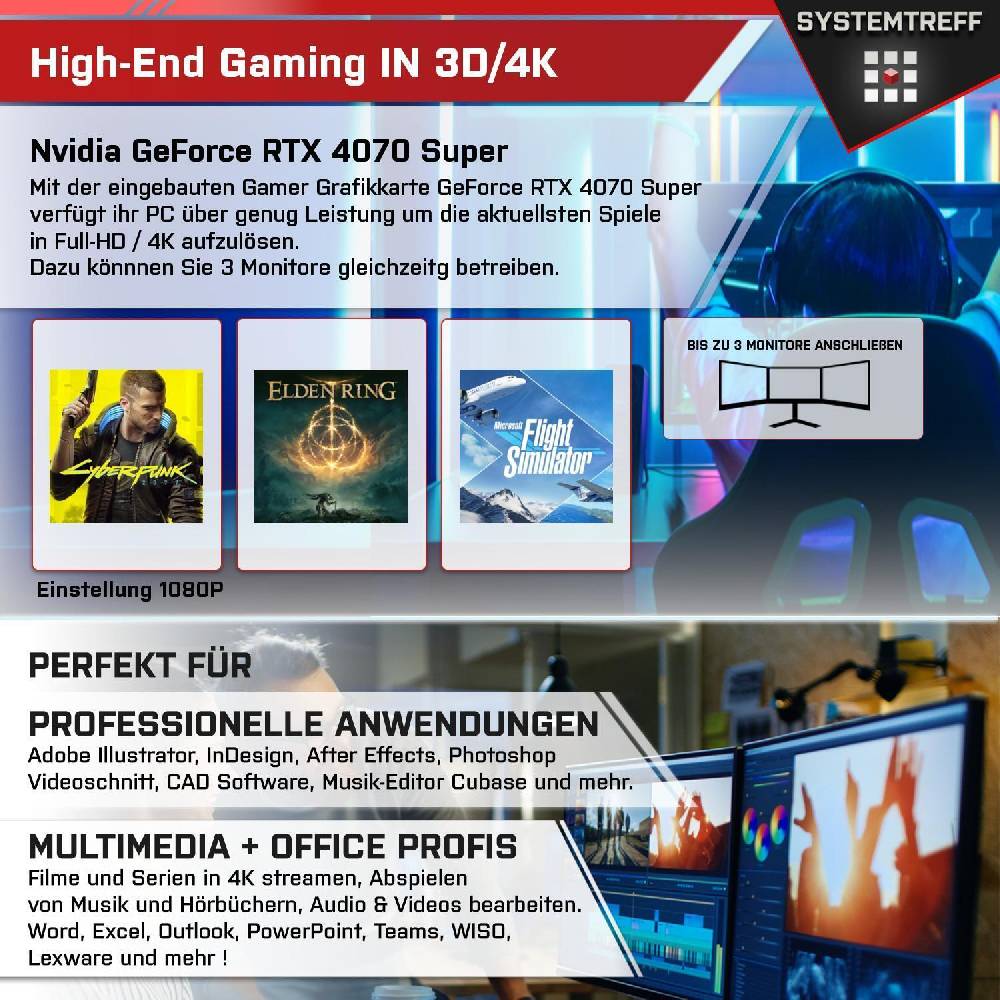 systemtreff Gaming PC•Ryzen 7 8700F•4070 Super 12GB•32GB-6000 CL30 Kingston FURY•1TB NVMe Zeitbegrenzte Promotion