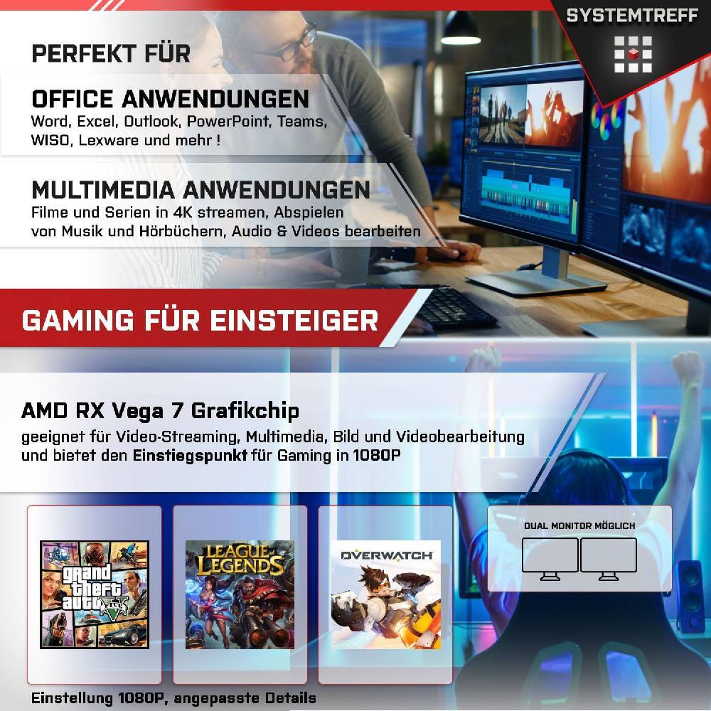 systemtreff Basic Gaming PC•AMD Ryzen 5 5600G•AMD RX Vega - 7Core•8GB Ram•256GB NVMe 50% Rabatt mit kostenlosem Versand