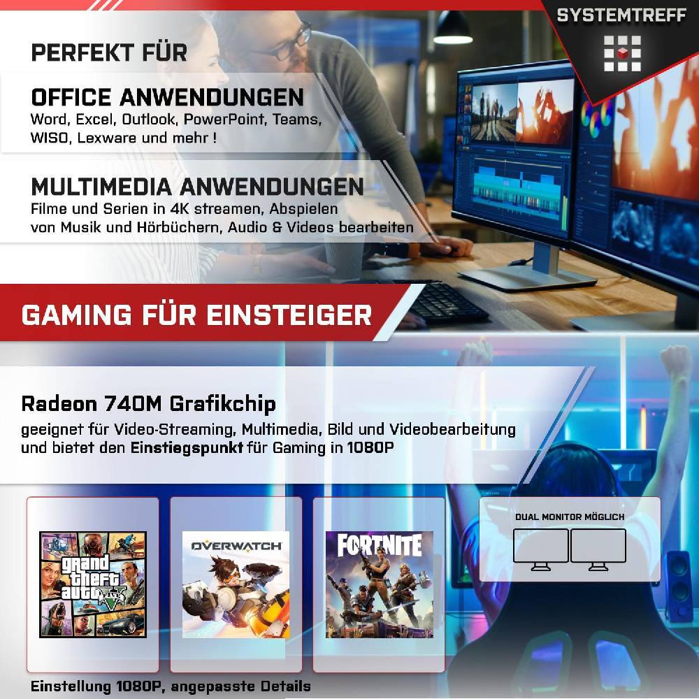 systemtreff Basic Gaming PC•AMD Ryzen 5 8500G•32GB DDR5-6000 CL30 Kingston FURY•1TB NVMe Weihnachtsangebot