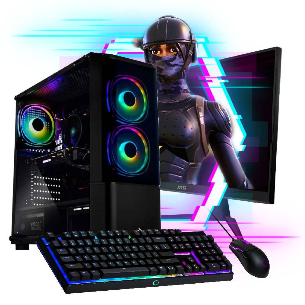 meinpc Gaming PC Gamer Sets Gamer PC Komplett Set AMD Ryzen 7 5700 8x 4.6 Ghz Radeon 24" TFT 1ms Gaming RGB