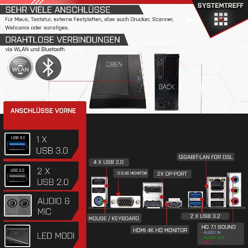 systemtreff Gaming PC Set•i5-12400F•4060 8GB•16GB DDR4 3600MHz•1TB NVMe•27 Zoll TFT Neuheiten
