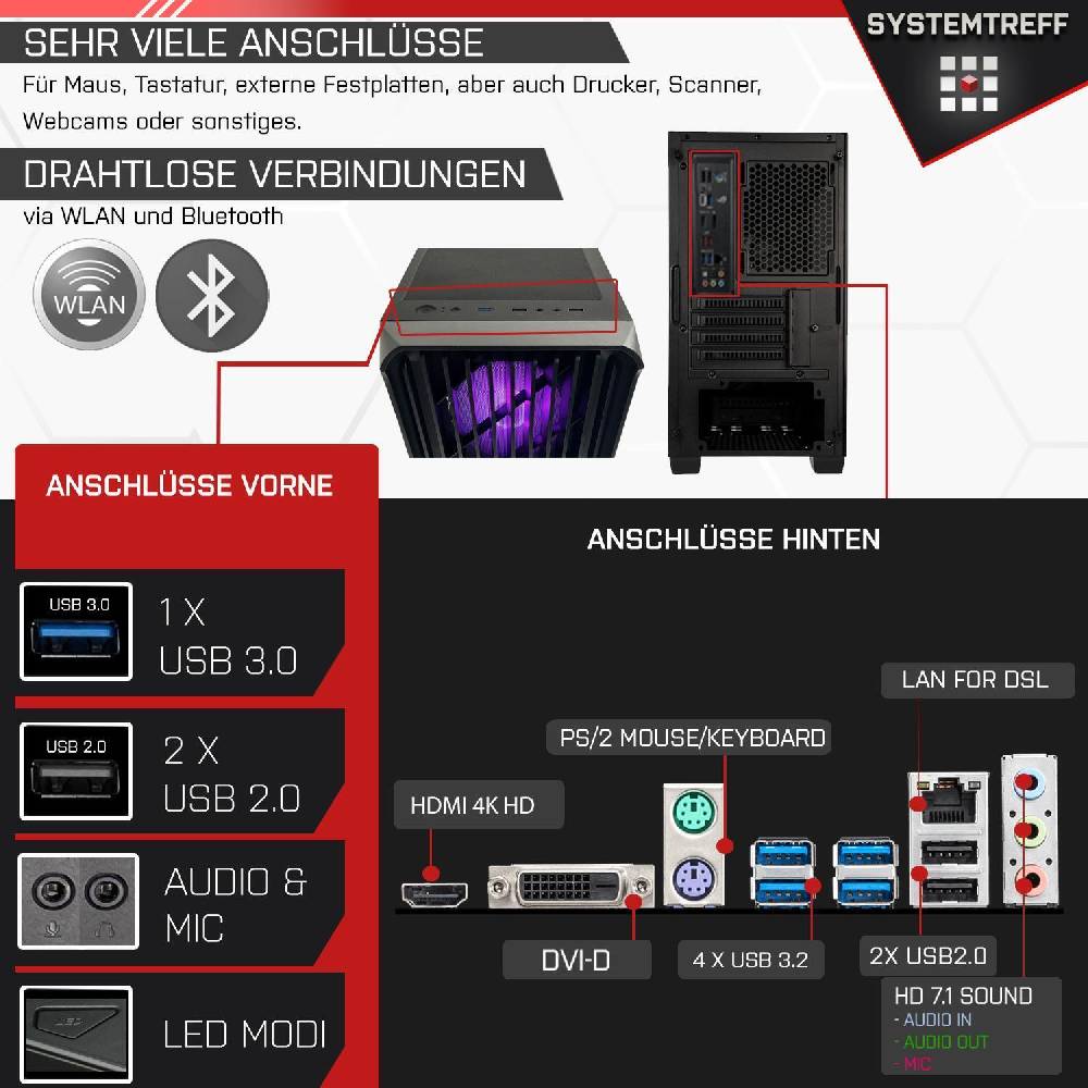 systemtreff Basic Gamer PC Set•AMD Ryzen 5 PRO 4650G•8GB Ram•256GB SSD•24 Zoll TFT Online