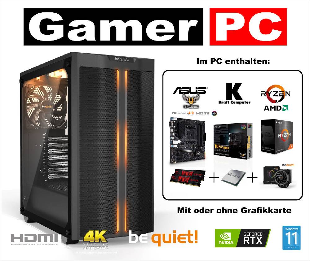 kraftcomputer ASUS Gaming PC Ryzen 7 5700X (8x4,6GHz) +32GB 3600MHz +1TB SSD - ohne Grafikarte