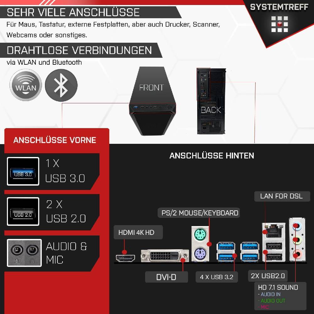 systemtreff Office Komplett Set PC•Ryzen 5 PRO 4650G•16GB Ram•256GB SSD+500GB HDD•27 Zoll Exklusivangebot