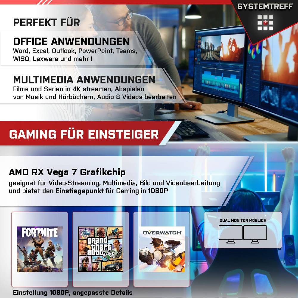 systemtreff Office Komplett Set PC•Ryzen 5 PRO 4650G•16GB Ram•256GB SSD+500GB HDD•27 Zoll Exklusivangebot