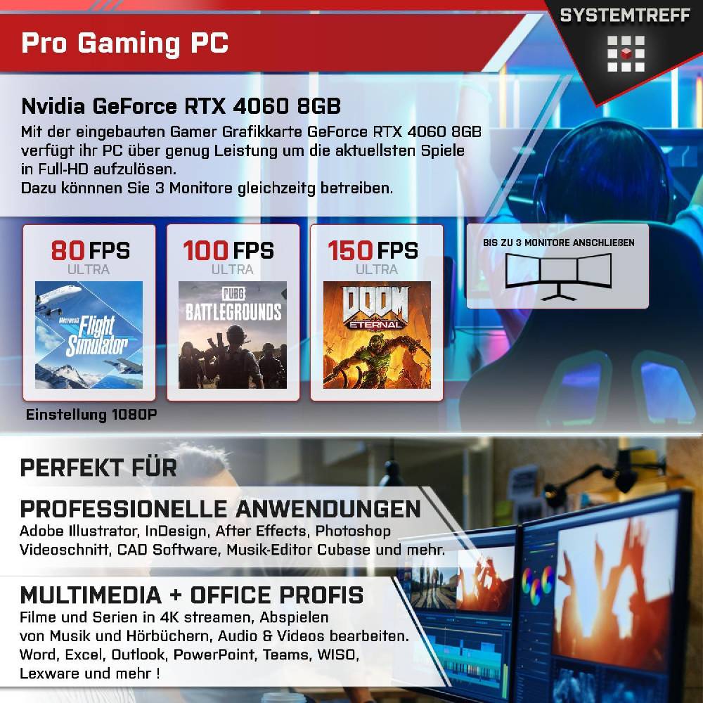 systemtreff Gaming PC•AMD Ryzen 5 3600•Nvidia 4060 8GB•16GB DDR4 3600MHz•512GB NVMe Zeitlich begrenztes Angebot