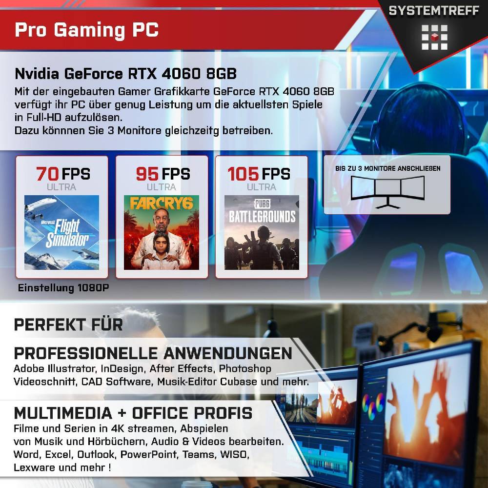 systemtreff Gaming PC•AMD Ryzen 5 5600•Nvidia 4060 8GB•16GB DDR4 3600MHz•1TB NVMe Letzte 3 Tage
