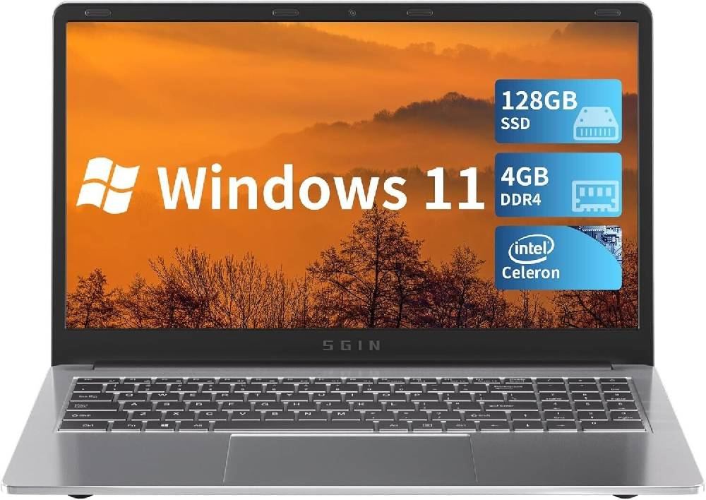 usus0003q-14 SGIN Laptop 15.6 Zoll 4GB DDR4 RAM 128GB SSD Webcam Typ-C Mini HDMI WiFi Sliver