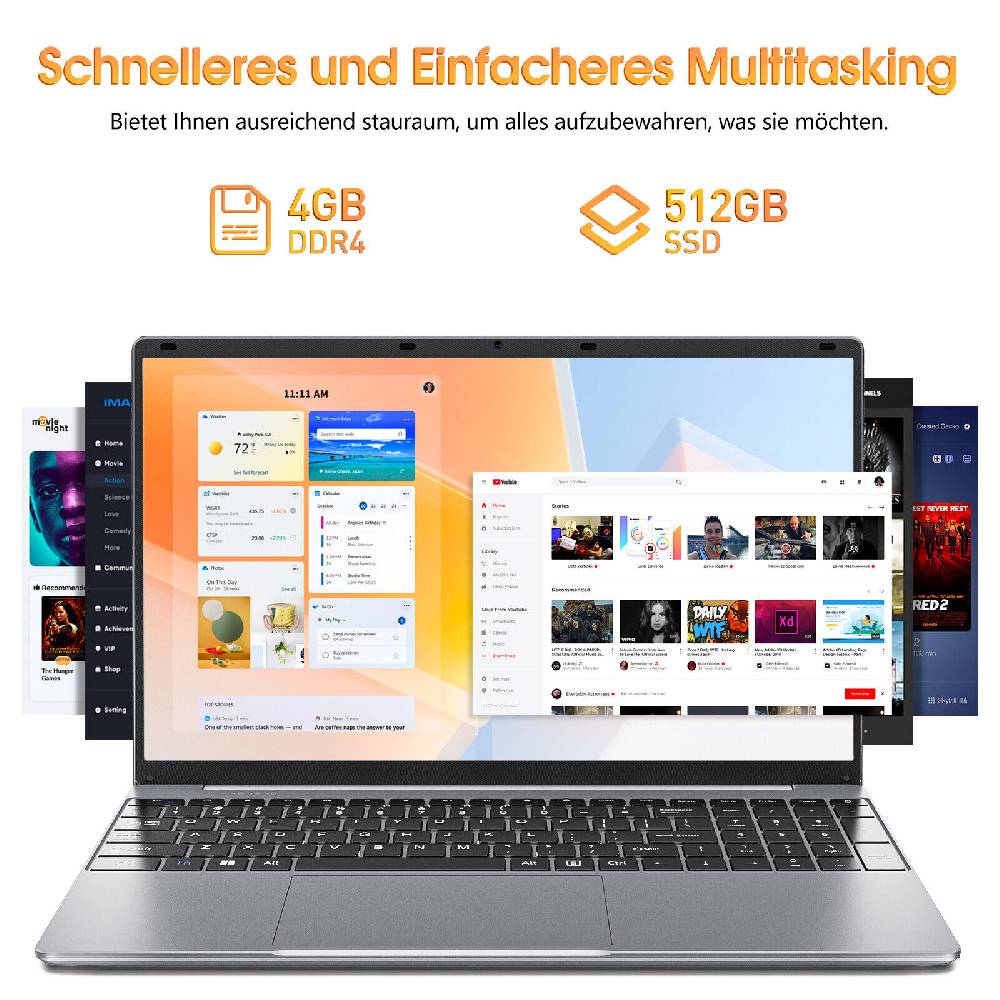 sgin-official-store-deutschland SGIN 15.6 Zoll Laptop 4GB DDR4 RAM 512GB SSD Notebook USB3.2 Mini HDMI Sliver Vatertagsangebot