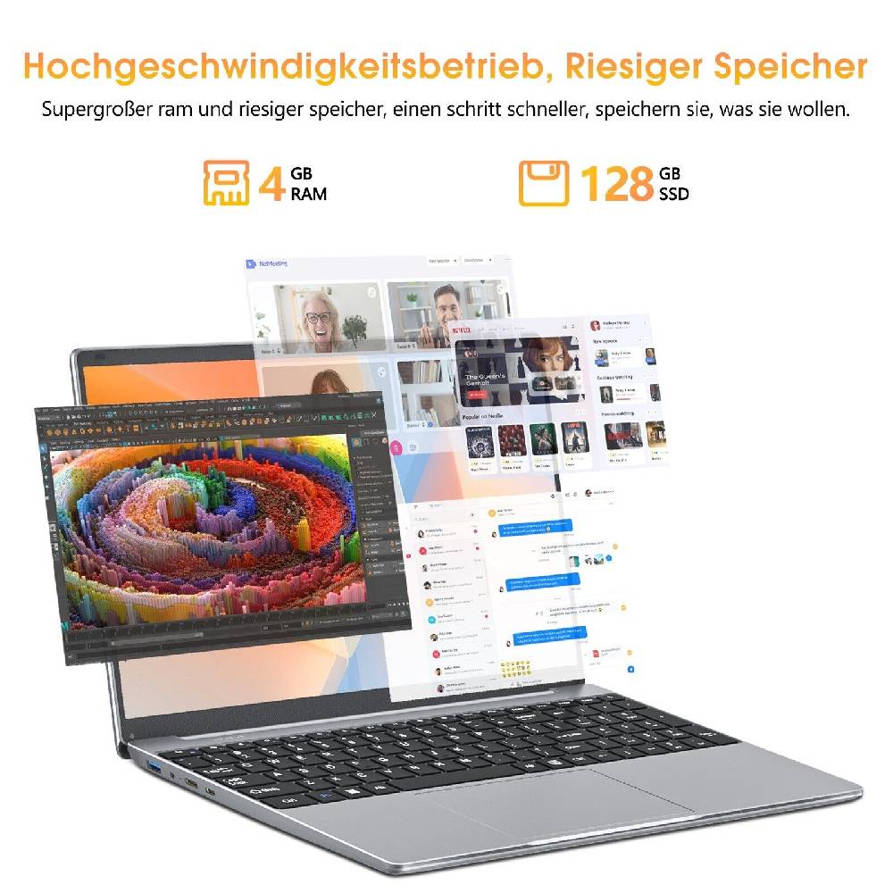 sgin-official-store-deutschland SGIN 15.6 Zoll Laptop Intel Celeron 2.8GHz 4GB Speicher 128GB eMMC HDMI Silber Jubiläumsangebot