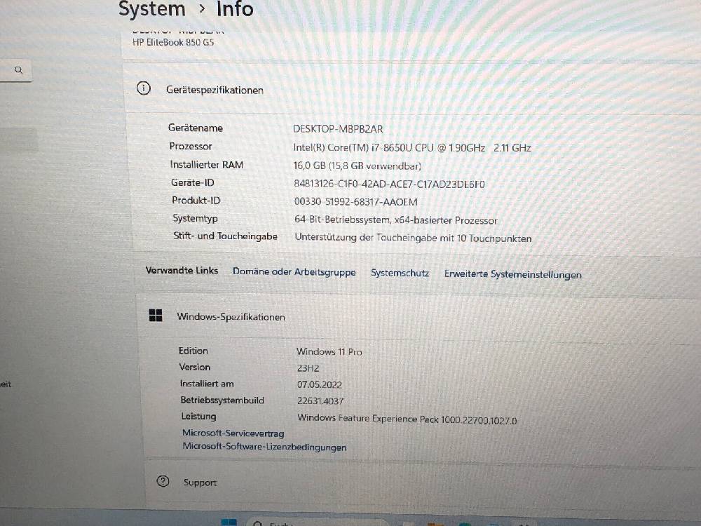 TradeMarket HP EliteBook 850 G5 Touch Intel Core i7-8650U 16GB RAM 512GB SSD Windows 11 Pro Neueste Mode