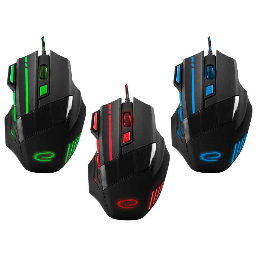 itenga Gaming Maus 7 Tasten PC 2400 DPI USB Schutzkabel Gamer ergonomisch grün rot blau