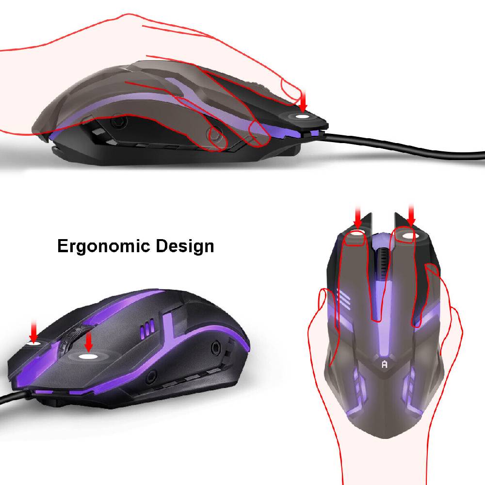 mulisoft de Gaming Maus Optische USB Gamer Mouse 2400DPI Beleuchtet PC Computer Ergonomic Neueste Mode