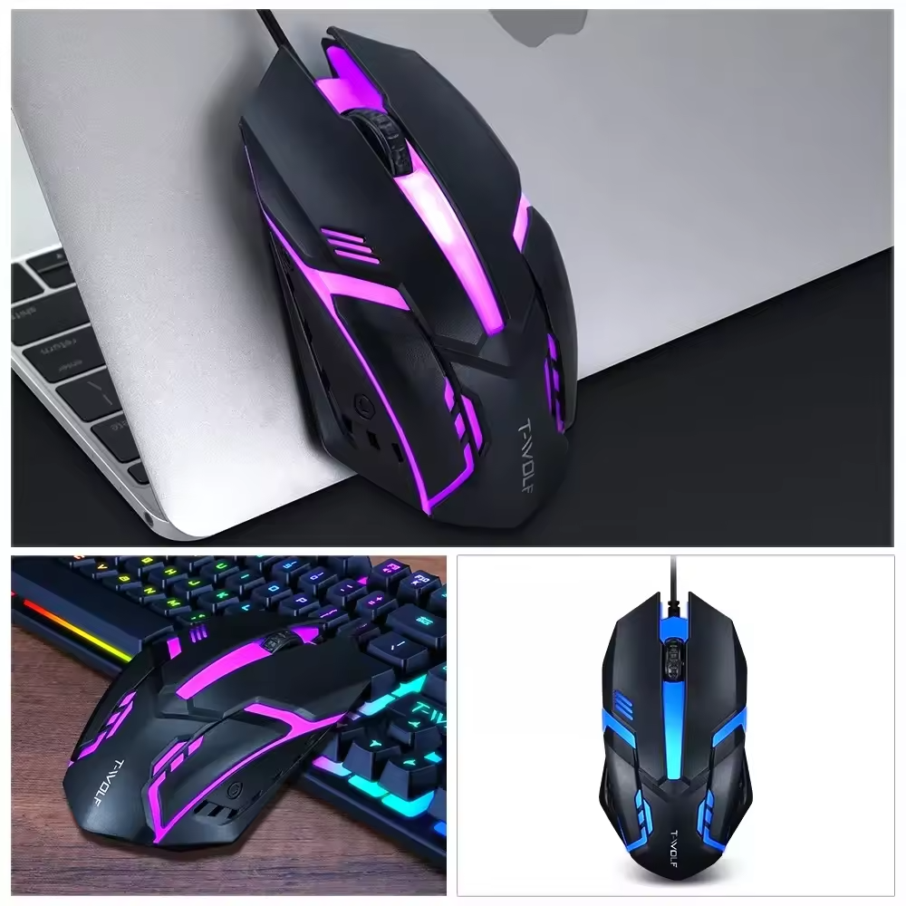 EpicStoreUG Computer Maus PC kabelgebunden USB Gaming Gamer LED RGB 1200 DPI schwarz
