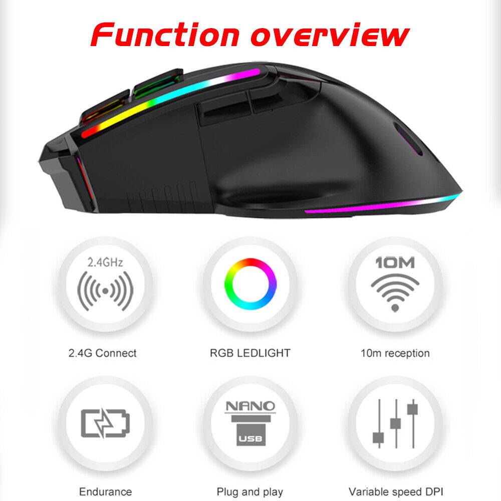 monibloomi PC Gaming Maus Kabellos USB RGB LED Wireless Mouse For Computer Notebook Laptop Letzte 3 Tage