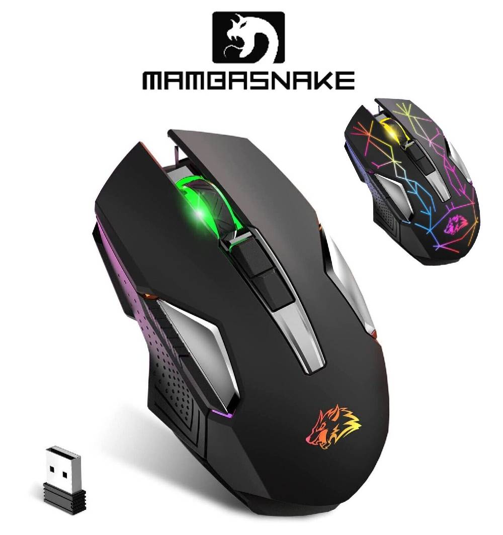mambasnake-game Drahtlose 2,4G-Gaming-Maus wiederaufladbares LED-Licht 2400 DPI, für PC PS4 Xbox