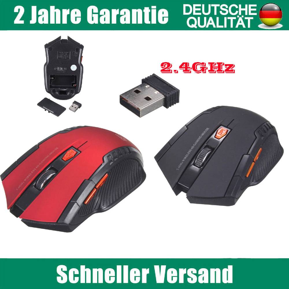 blossom-2020 USB Funk Maus Gaming Kabellos Wireless Mouse Für PC Laptop Schwarz Rot